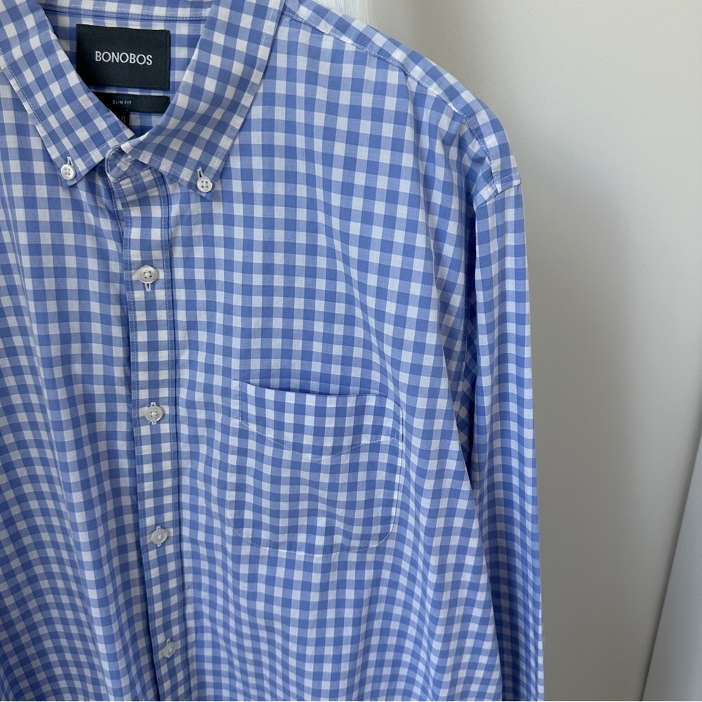 Bonobos Men's Light Blue Gingham Long Sleeve Button Down Shirt Size XXL - Picture 6 of 11